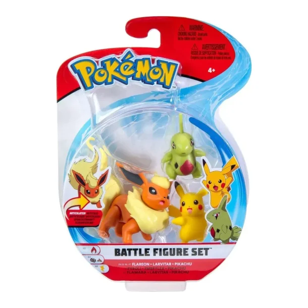 Pokemon Battle Figur: Flareon, Pikachu &amp; Larvita