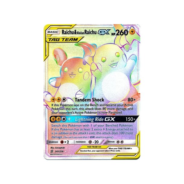 Raichu &amp; Alolan Raichu Hyper Rare GX